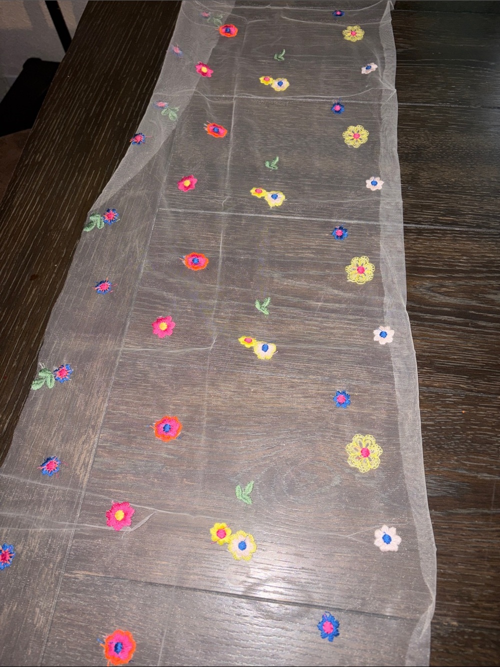 Floral Embroidered Cream Sheer Table Runner - Set of 2 180cm * 30cm - Picture 3 of 4